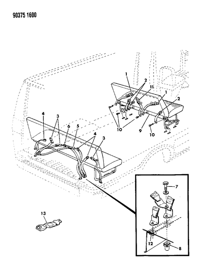 1991 Dodge Ram Van Belts - Seat Intermediate & Rear Seats Diagram