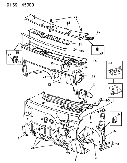 1991 Dodge Caravan Cowl & Dash Panel Diagram