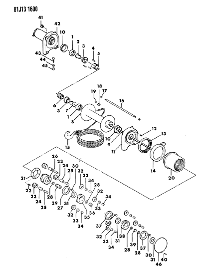 1984 Jeep Grand Wagoneer Winch Motor & Drum Diagram 1