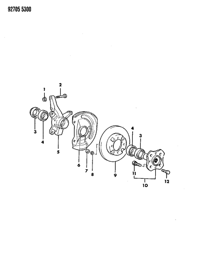 1992 Dodge Colt Brake, Disc And Bearings, Front Diagram 1