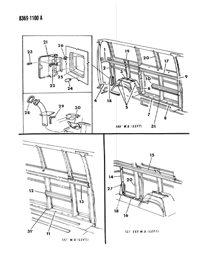 1988 Dodge Ram Van RETAINER-Spare Tire Mount Support Diagram for 4084325