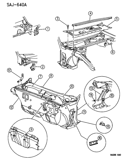 1994 Chrysler LeBaron GTC Cowl & Dash Panel Diagram
