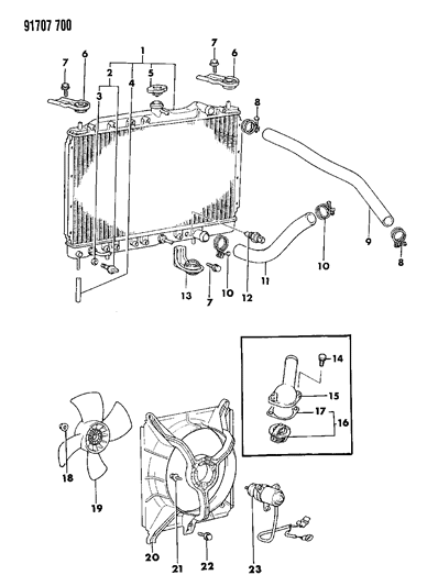 1991 Dodge Colt Radiator & Related Parts Diagram