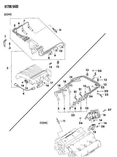 1991 Dodge Stealth Spark Plugs - Cables - Coils Diagram