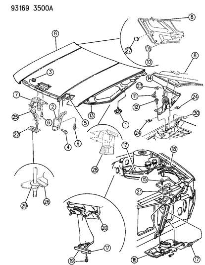 1993 Chrysler LeBaron Hood & Hood Release Diagram