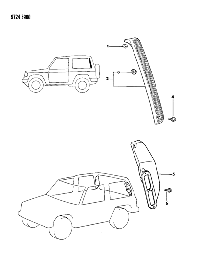 1989 Dodge Raider Rear Duct & Garnish Air Outlet Diagram