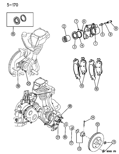 1995 Dodge Stratus Brakes, Front Diagram