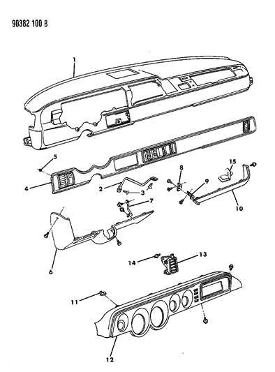 1990 Dodge Ram Van Instrument Panel Panel - Bezels Diagram