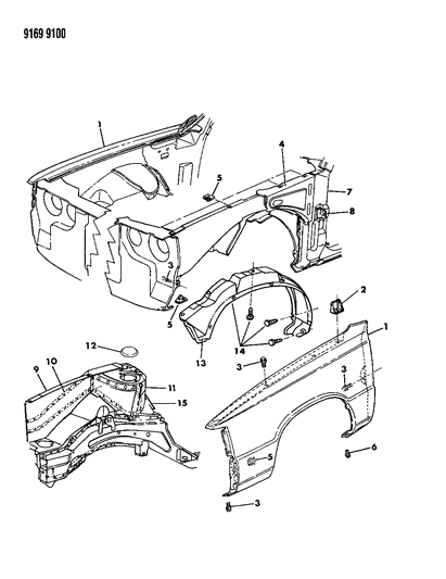 1989 Dodge Aries Fender & Shield Diagram