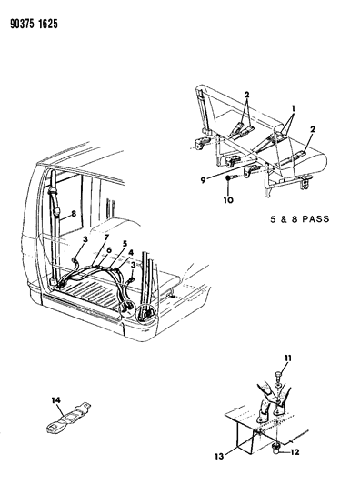 1993 Dodge Ram Wagon Belts - Seat Intermediate & Rear Seats Diagram