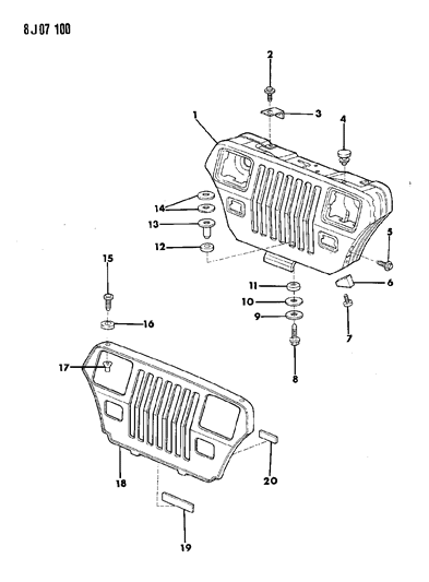 1990 Jeep Wrangler Grille & Related Parts Diagram