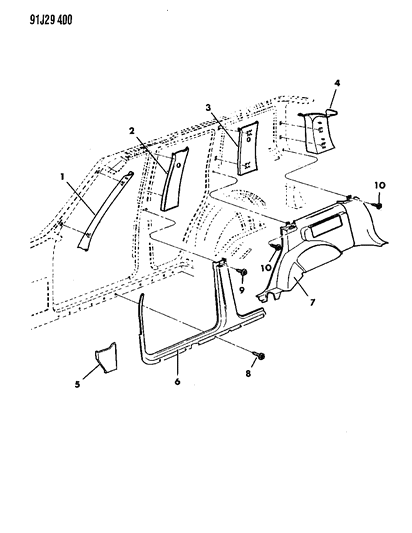 1993 Jeep Grand Cherokee Interior Trim Panels & Garnish Mouldings Diagram