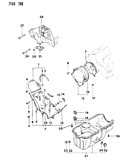 1987 Dodge Grand Caravan Oil Pan & Timing Belt Cover , Oil Pump & Oil Filter Diagram 2