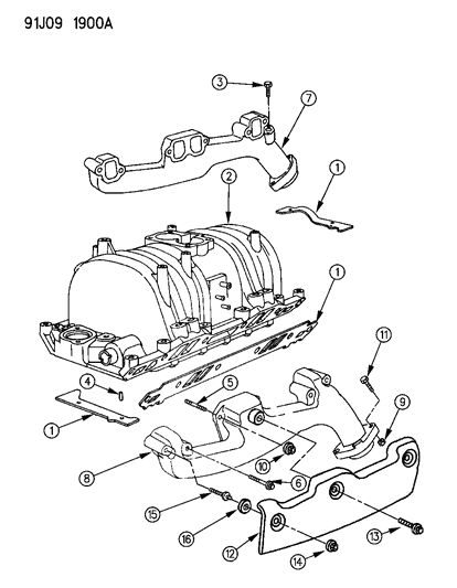 1993 Jeep Grand Cherokee Manifolds - Intake & Exhaust Diagram 2