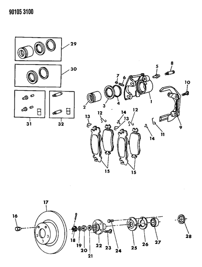 1990 Dodge Daytona Brakes, Front With Rear Drum Brakes Diagram