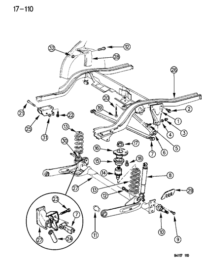 1994 Dodge Shadow Suspension - Rear Diagram