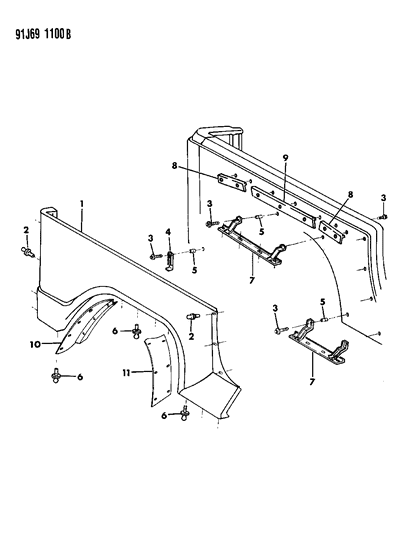 1992 Jeep Wrangler Panel, Quarter Extension, Right Diagram for 4419523