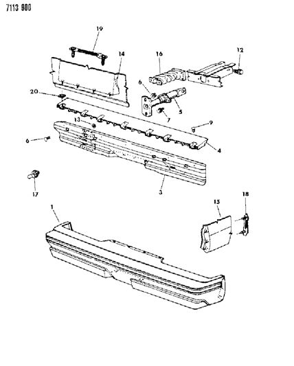 1987 Dodge Omni Fascia, Bumper Rear Diagram