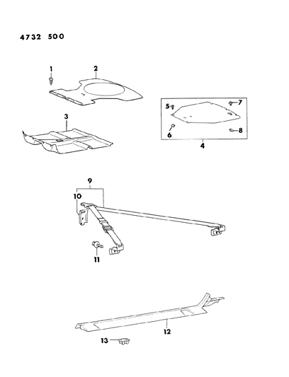 1984 Dodge Conquest Carpet & Scuff Plates Diagram