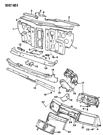 1990 Chrysler LeBaron GTC Grille & Related Parts Diagram