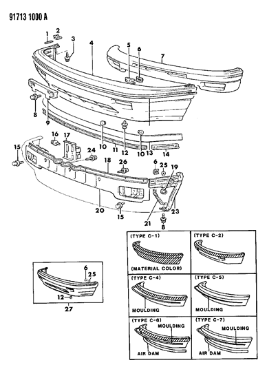 1991 Dodge Colt Front Fascia & Support Diagram