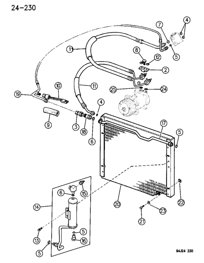 1994 Jeep Cherokee Receiver Drier, Condenser And Lines Diagram 1