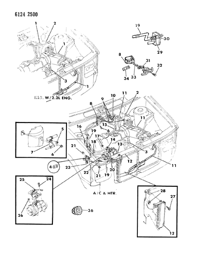 1986 Dodge Caravan Plumbing - A/C & Heater Diagram 1