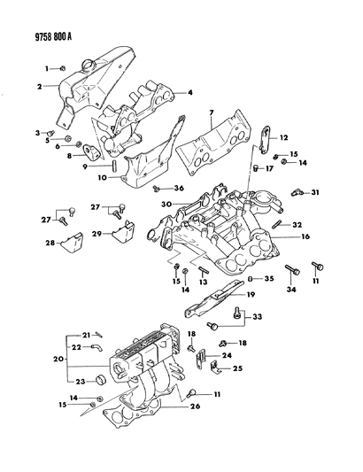 1989 Dodge Colt Manifold - Intake & Exhaust Diagram 1