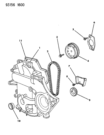 1993 Dodge Dynasty Timing Belt / Chain & Cover & Intermediate Shaft Diagram 2