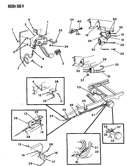 1990 Dodge W350 Lever & Cables, Parking Brake Diagram 1