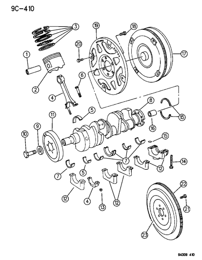 1995 Dodge Ram Van Crankshaft , Piston & Flywheel & Torque Converter Diagram 3