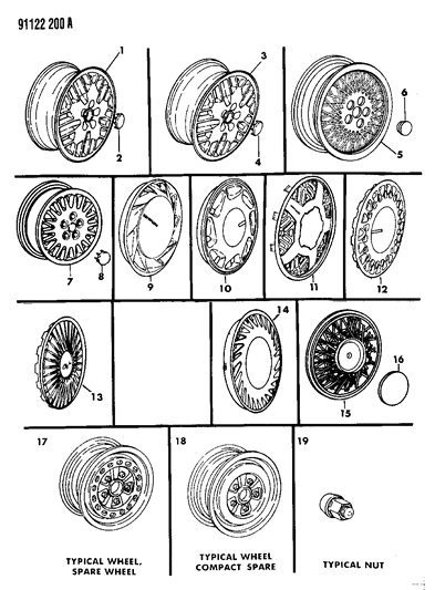 1991 Chrysler LeBaron Sedan Wheels & Covers Diagram