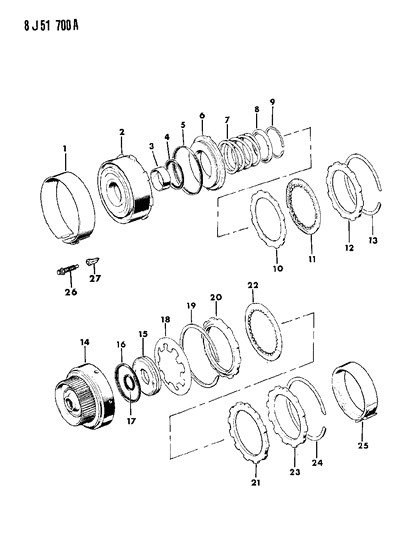 1988 Jeep Wrangler Clutch, Front & Rear Diagram