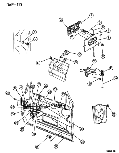 1994 Dodge Shadow Door, Front Shell, Handles, Locks Diagram