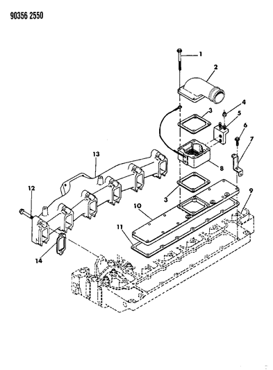 1991 Dodge D250 Manifolds - Intake & Exhaust Diagram 3