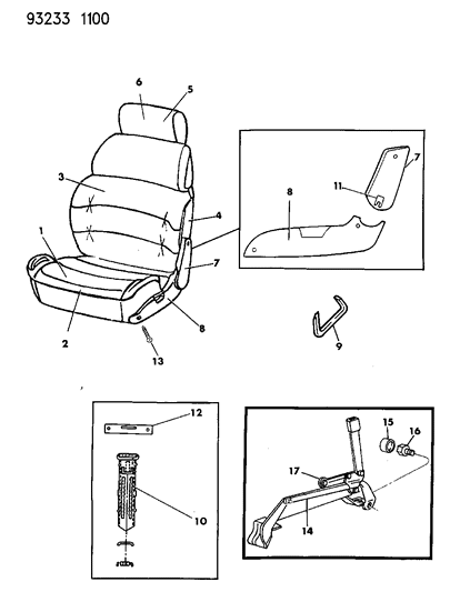 1993 Chrysler LeBaron GTC Front Seat Diagram 1