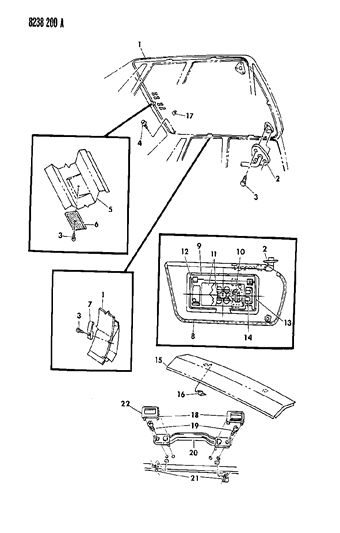 1988 Dodge 600 Headliner Visor & Shelf Panel Diagram