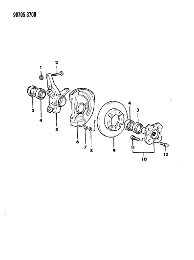 1990 Dodge Colt Brake, Disc And Bearings, Front Diagram