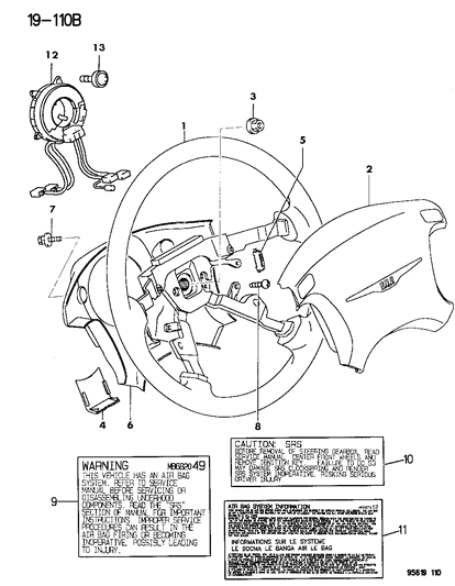 1995 Chrysler Sebring Air Bag Module Diagram for MR709307