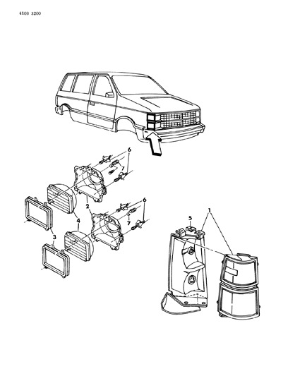 1984 Dodge Caravan Lamps - Front Diagram