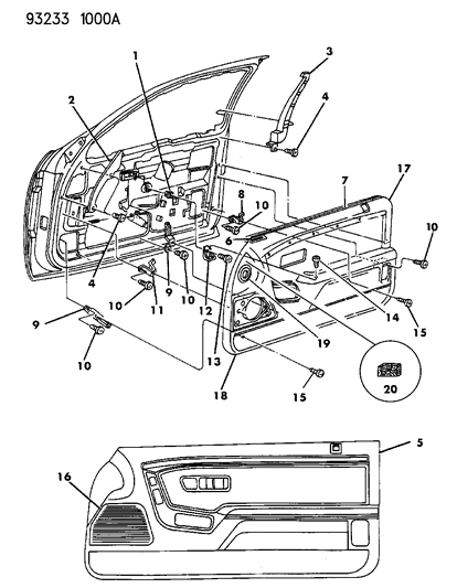 1993 Chrysler LeBaron Door Armrest Diagram for HC47LV8