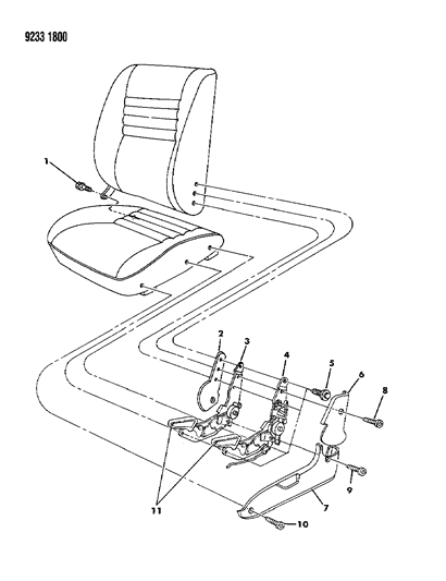 1989 Chrysler LeBaron Seat--Reclining J Body Diagram