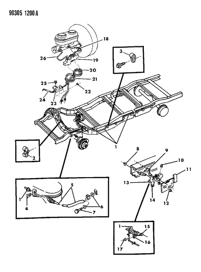 1993 Dodge D150 Lines & Hoses - Brake Diagram