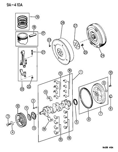 1994 Jeep Wrangler Crankshaft , Piston & Torque Converter Diagram 1
