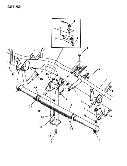 1987 Dodge Dakota Suspension - Rear Leaf With Shock Absorber Diagram 1