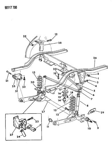 1990 Dodge Dynasty Suspension - Rear Diagram