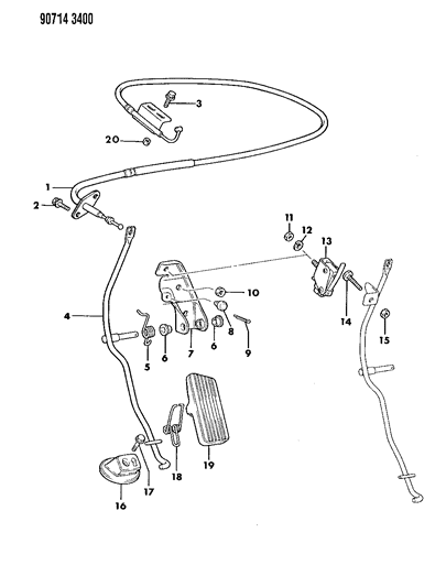 1990 Dodge Colt Accelerator Linkage & Pedal Diagram