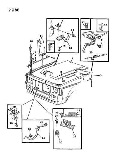 1989 Dodge Omni Hood & Hood Release Diagram