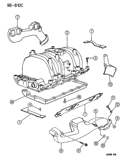 1994 Dodge Dakota Manifolds - Intake & Exhaust Diagram 2