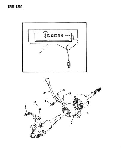 1986 Dodge W250 Controls, Gearshift, Steering Column Shift Diagram